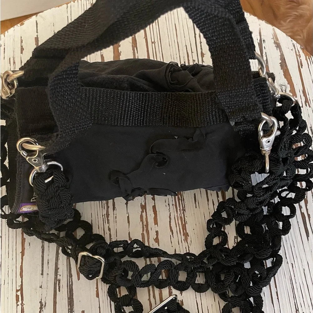 Black Floral Puppy Purse and Harness Large